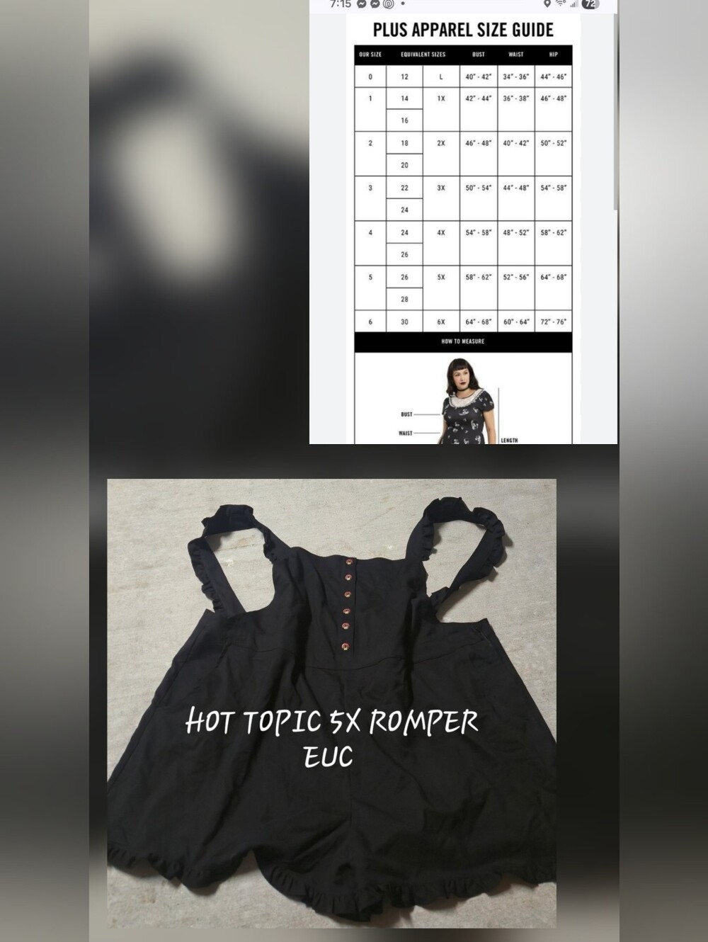 Hot Topic Black Ruffle-Strap Romper with Front Buttons - Plus